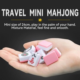 drizzle Pink 24mm Travel Mahjong Game Set Mini Duck - 0.9" Portable 144 Tiles - 4Pcs Racks Melamine Material Mah-Jong Family Leisure Time 2.76 Pounds - 旅行麻将