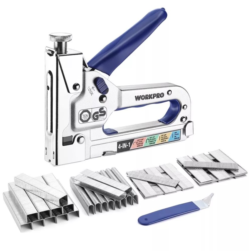 WORKPRO 4-in-1 Staple Gun Manual Brad Nailer Upholstery Stapler Nail