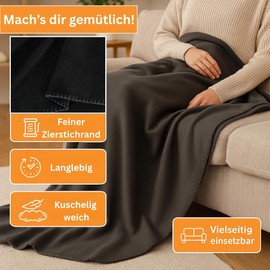 HLKauf Fleece Blanket, 150 x 200 cm, Cuddly Blanket, Fluffy, Wrinkle-Resistant and Breathable Couch Blanket, HVAC Block (Black & HLKauf-Block)