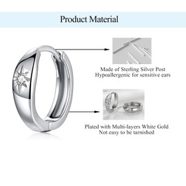 Silver Hoop Earrings for Women, Sterling Silver Hoop Earrings with Cubic Zirconia, Lightweight Small Silver Hoops Earrings, Inner Diamter: 12mm