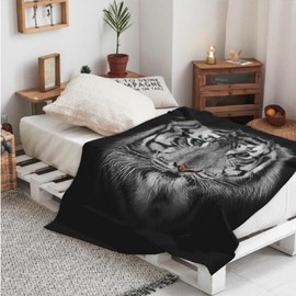 3D Printed Tiger Throws Blankets For Sofas, Animal Print Throw For Bed Couch Chairs, Cosy Fleece Bed Throws, Throw Blanket for Travel (Tiger, 40"x50")