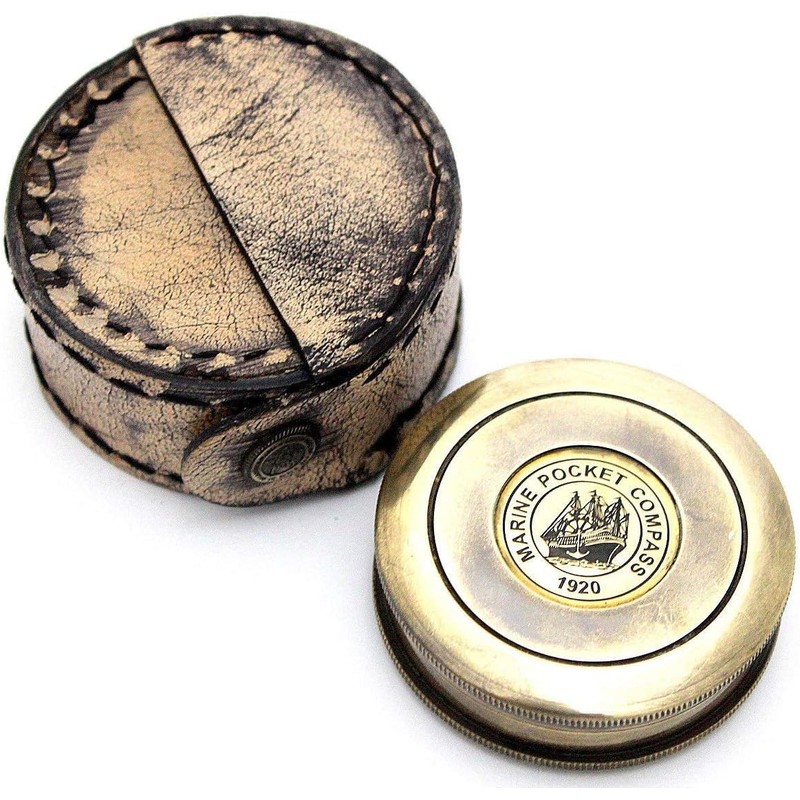 Antique Robert Frost Poem Compass-Pocket Compass w Leather Case
