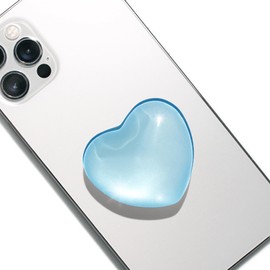 COMMONKUNST Glass Crystal Heart Shape Collapsible Expandable Multi Functional Mobile Phone Grip & Kicktand (Blue Glass)