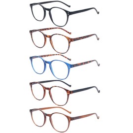 VIDEBLA 5-Pack Reading Glasses Blue Light Blocking, Fashion Round Computer Readers Women Men Clear Lens Anti UV/Glare (5 Mix Color, 0.75)