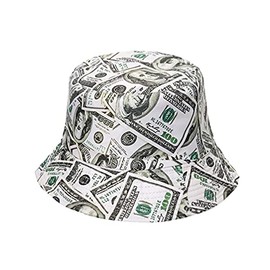PURFANREE Women Teens Money Dollar Print Bucket Hat Reversible Beach Summer Sunhat Fisherman Hats Two Side Fun Cap Green