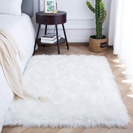 SXYHKJ Faux Sheepskin Rugs, Soft Fluffy Faux Chair Cover Hairy Washable Carpet Non Slip Mats for Chair Bed Sofa Floor with Extra Long Wool (White, 60 * 90)
