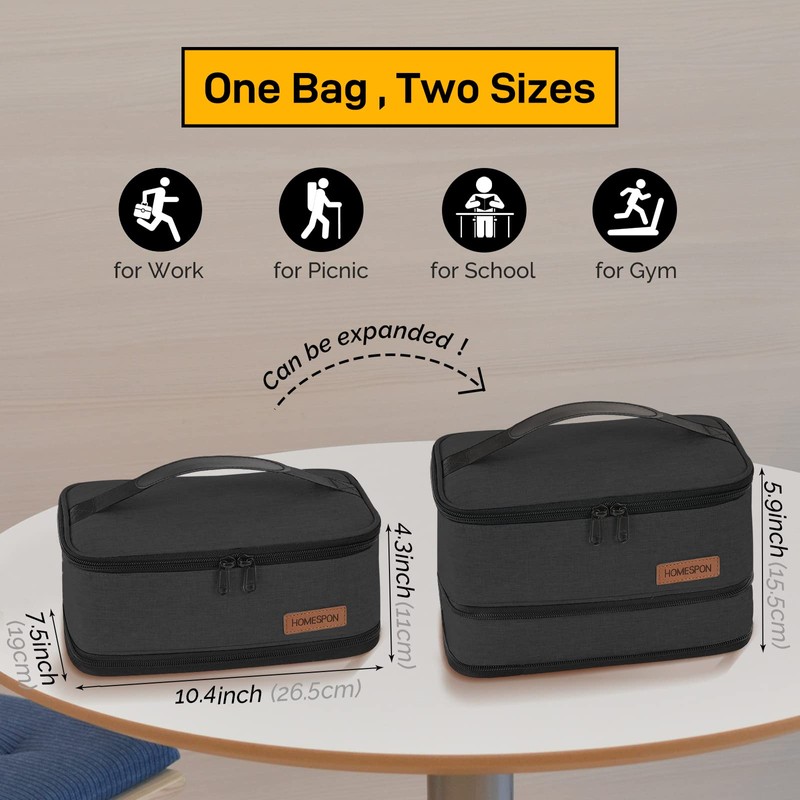 HOMESPON Expandable Lunch Bag for Men Women Kids Insulated Lunch