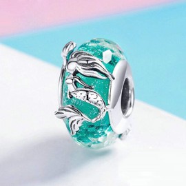 ZiNuo Ocean World Charm Bracelets for Woman S925 Sterling Silver Jewellery Animal Charms Starfish Shell Tortoise Mermaid Charm Bracelet for Girls (Mermaid Glass Beads)