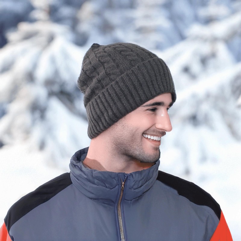 Funky Junque Cable Knit Fleece Lined Beanie - Charcoal