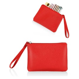 Small Makeup Bag for Purse Mini Cosmetic Pouch Zipper Little Wristlet, Tiny Make Up Organizer Lipstick Feminine Product Car Change Coin Holder for Women, 4.5 x 6.5 Clutch Stadium Approved, 1 Red