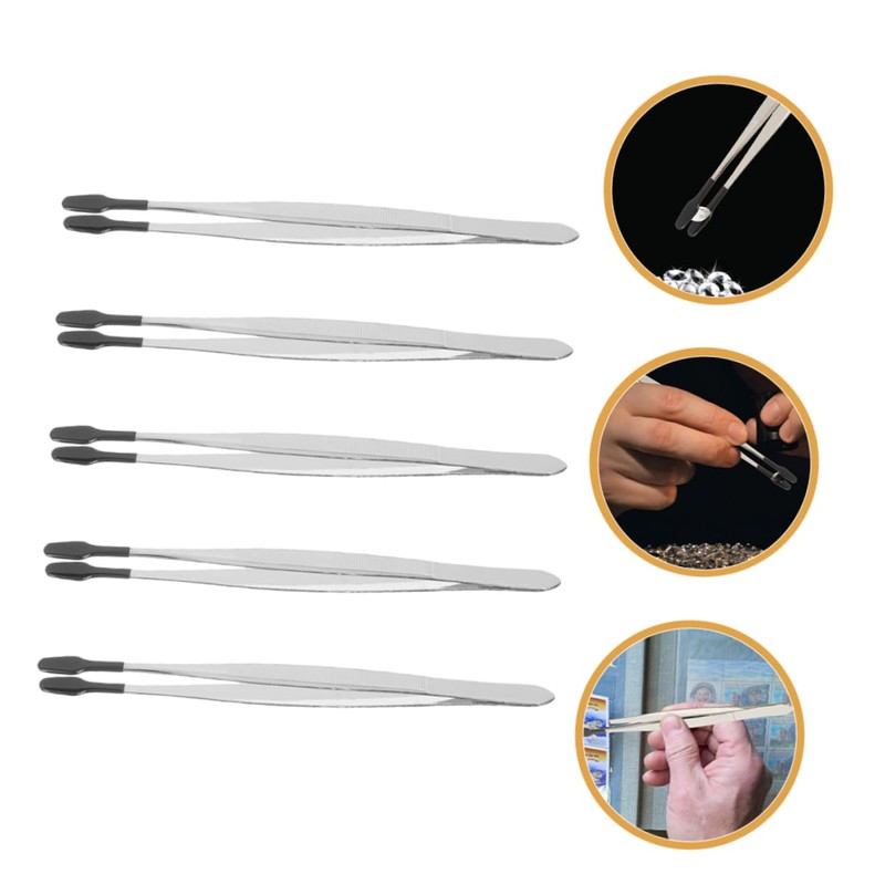 Baluue 5pcs Stainless Steel Tweezers for Stamp Collecting Handling and