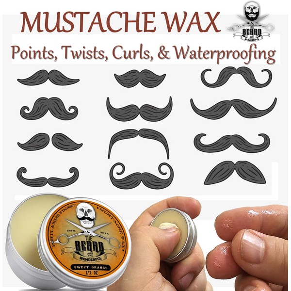 Beard Grooming Kit for Men in Metal Tin - Ultimate Set with Care in Sweet Orange Scent - 6 Piece Beard Wax, Beard Balm, Beard Oil, Beard Comb, Gift Bag