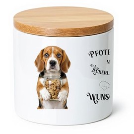 Aufbewahrungsdose – 450ml, Keramik, Bambus - personalisierbar - Hund Beagle