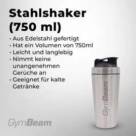 GymBeam Stainless Steel Protein Shaker 750 ml - Protein Shaker Leak-proof with Strainer, Odourless, Durable, Dishwasher Safe, BPA-Free, Grey