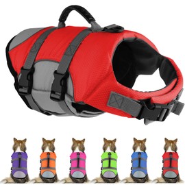 Mklhgty Dog Life Jacket, Reflective Adjustable Dog Life Vest with Rescue Handle for Swimming and Boating, Ripstop Pet Safety Life Preserver for Small, Medium and Large Dogs