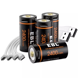 EBL 4x EBL RCR123 CR123A CR123 Batteries 3V Lithium Li-ion USB Rechargeable w/Cable