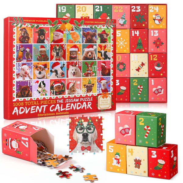 Blosssound Advent Calendar 2024 Jigsaw Puzzles Christmas Animals Countdown 24