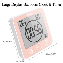 Rohome Digital Timer Waterproof Wall Clock, Kitchen Countdown Timer, Shower Clock with Temperature Humidity, Mirror Suction Cup Bathroom Timer, Wall Hanging for Bath Spa Basement Swimming Pool (Pink)
