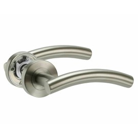 Haven Heritage Door Handle Satin Nickle Arched T Bar Lever on Rose