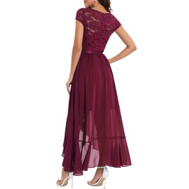 Bbonlinedress Elegant Evening Dresses for Wedding, Lace Dress, Chiffon High-Low Dress, Bridesmaid Dress, Dip Hem Party Dress, Prom Dress, Long Ball Dress, Beach Dress, burgundy