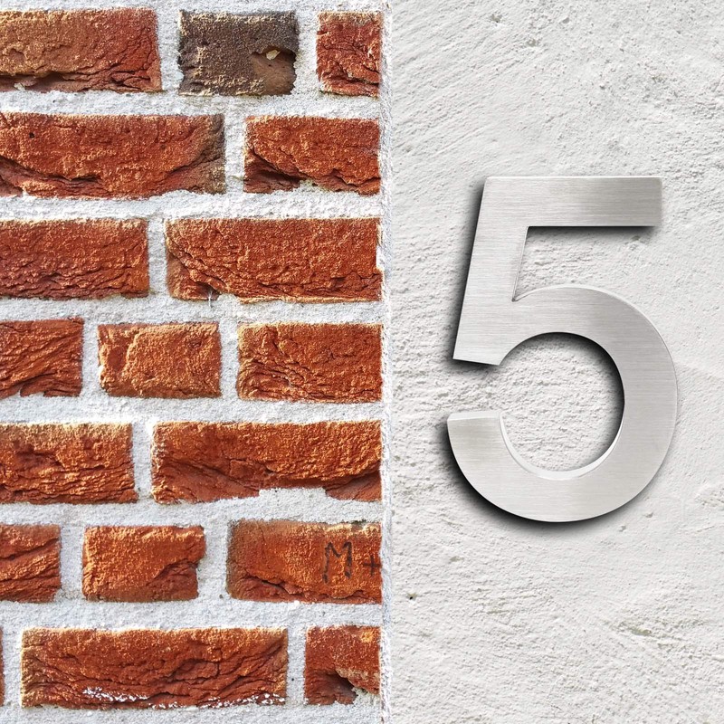 3-D House Number "5" Made of Stainless Steel 20 cm