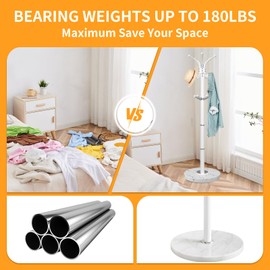 ZOZOE Metal Coat Rack Stand, Modern Coat Rack Freestanding with Natural Marble Base, 360° Rotary Design Coat Racks with 14 Hooks,White Coat Tree for Bags,Hats,Entryway,Office