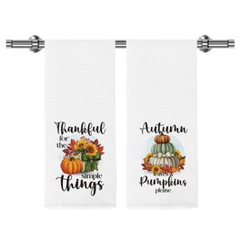 2Pcs Pumpkin Maple Leaves Fall Kitchen Towels Fall Kitchen Decor for Home Seasonal Autumn Thanksgiving Harvest Gifts Waffle Weave Dish Tea Hand Towels for Farmhouse Kitchen Bathroom 14 x 23 Inches