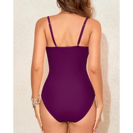 HEYTALALA Women One Piece Swimsuit Tummy Control Fuchsia Bathing Suits Twist Front Cutout V Neck Ruched Monikini Swimwear