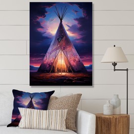 Native American Art Wall Art, Sacred Visions in a Native Tipi, Native American Art Wall art decor, Purple Global Canvas wall art, 24x32 inches