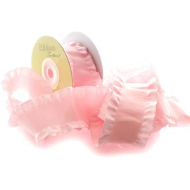 1.5" Satin Double Ruffle Edge Ribbon Light Pink 3 Yards for Hair-Bows and Sewing