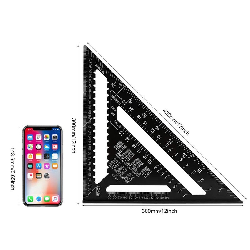 12 Inch Aluminum Alloy Triangle Ruler Square Protractor High Precision