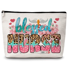 Nurses Makeup Bags, Blessed Nurse Cosmetic Bag, Floral Makeup Pouch Gifts for Nurses Nursing Students, Nurse Appreciation Gifts for Women, Nurses Week Nursing Student Graduation Gifts -46