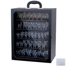 Miniature Storage Case,Miniature Carrying Case for Collectibles Miniatures,Wooden Display Cases with 5 Trays and a Piece of Double-Sided Adhesive Dots,Clear View Miniatures Transport Case,Black