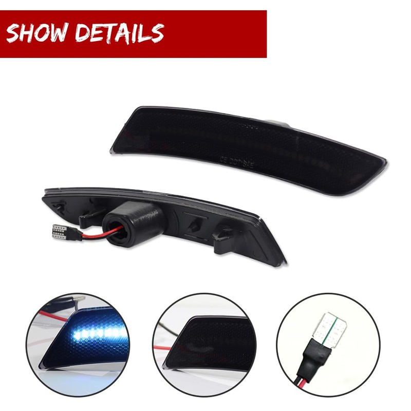 GTINTHEBOX Blue LED Side Marker Lights Smoked Lens Compatible with