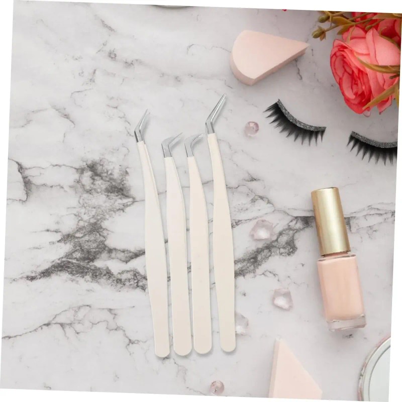 4 Pzas Pinzas Para Extensión Pestañas Curvas Set Maquillaje