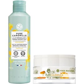 YVES ROCHER - Kit Cuidado Facial Piel Sensible, Incluye Crema Facial Pure Caléndula y Desmaquillante Pure Camomille, Fórmula Vegana