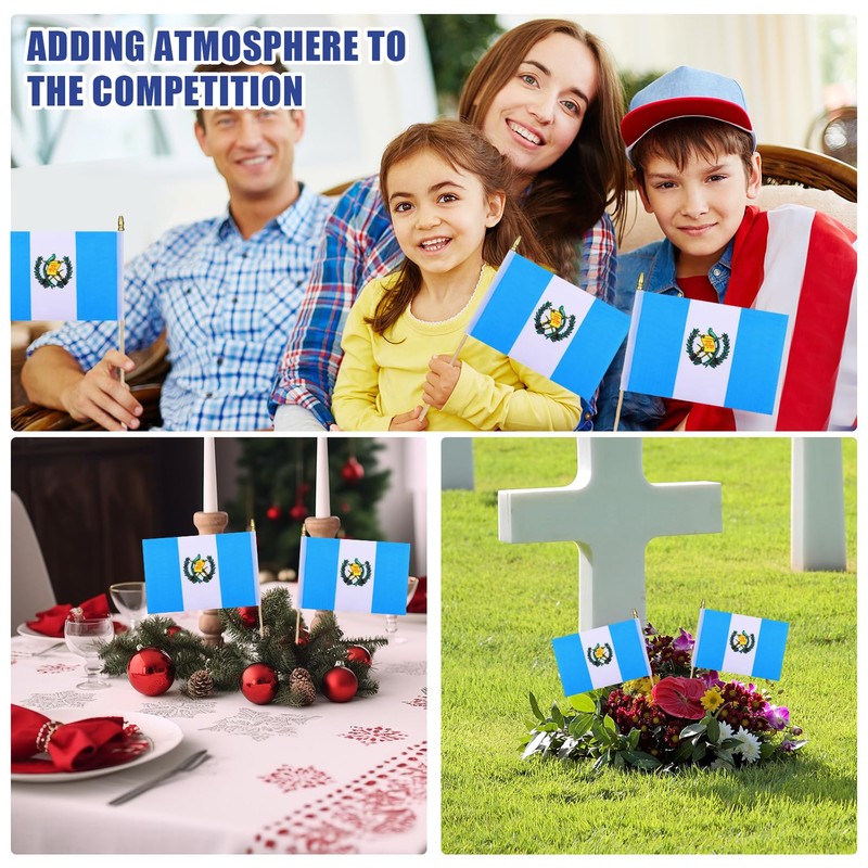 HSQCEZ 12Pcs Small Guatemala Flags on Wooden Stick Mini Guatemalan