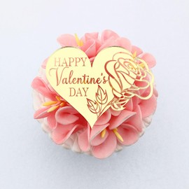 6x Valentine's Day Acrylic Cupcake Toppers Heart shaped Tags Valentines Love Valentine Toppers (STYLE 4)