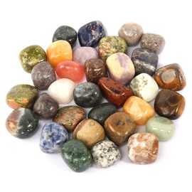AOROPS Gemstone Set, 400 g Colourful Natural Stone Tumbled Stones 2-3 cm, Large Gemstones, Colourful Stones with Black Fabric Bag, Semi-Precious Stones Mix for Decoration, Treasure Hunt