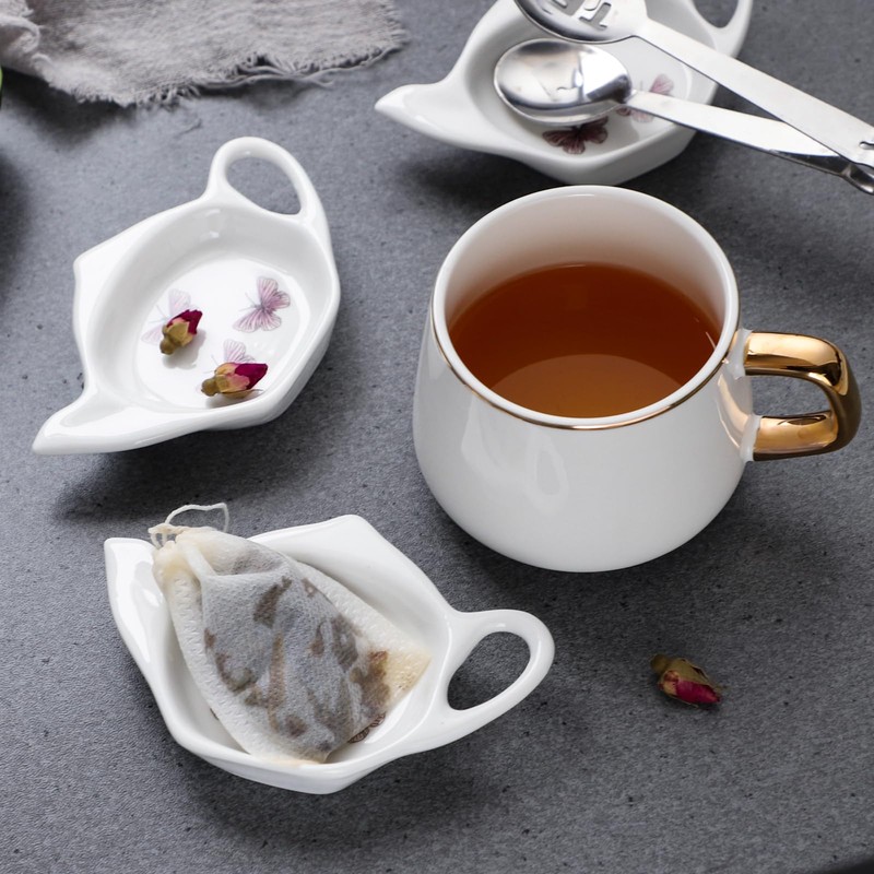 Tea Bag Coaster Set of 6 White Ceramic Tea Bag