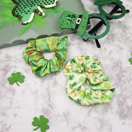 Lucky Green St. Patricks Scrunchies, Festive Holiday Hair Elastic Accessories, One Size Fits Most (Pack of 3)
