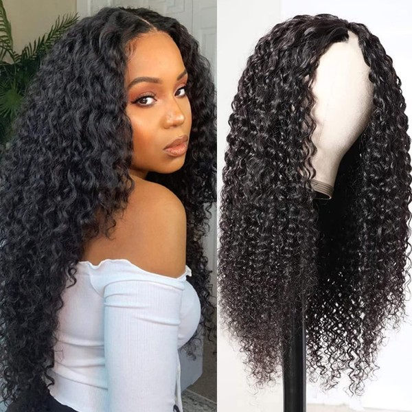 Real Hair Wig V Part Wig Human Hair Kinky Curly Wigs Upgrade U Part Wig Human Hair Wig Glueless Full Head Clip in Half Wig Real Hair Wig No Leave Out None Lace Front Wig Human Hair 66 cm