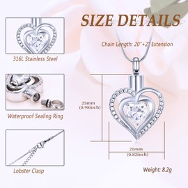 Minicremation Cremation Jewelry Heart Urn Necklace Ashes Jewelry for Women infinitely Cremation Jewelry Birthstone Locket Crystals Ash Loved One Memorial Pendant