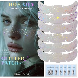 HOSAILY 6 Tatuajes Faciales Holográficos Con Purpurina Para Simular Pecas, Parches Corporales Brillantes E Impermeables Con Motas De Purpurina Para Mujer, Lindas Pegatinas De Estrellas Con Purpurina,