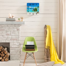 Britimes Wall Clock, Square Silent Non-Ticking Battery Operated Clock 12 Inch, Turquoise Ocean Blue Beach Sand Home Decor for Living Room, Bathroom, Bedroom, Kitchen, Office and School