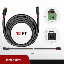 Nilight 2PCS 16AWG 10 Feet Wiring Harness Extension Kit, Extended Plug and Play 2-pin Socket DT Connector Wire Cord for Offroad LED Light Bar Work Light Led Pod Driving Fog Boat Light