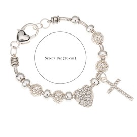 Madison Tyler Religious Prayer Bracelet For Women | Religious Jewelry Gift for Women Christian Gift | Antique Silver Plated | Crystal Stretch Cross | Heart Bracelet