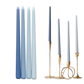 Taper Candles 12'' Tall Blue Ombre Colored Candlesticks Set of 4 | Unscented 3/4 inch Diameter Candle Sticks| Candle for Mantle Home Decor Kitchen Wedding Decorations Centerpiece
