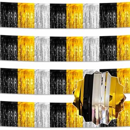 4 Pack 10 Feet Silver Green Tinsel Foil Fringe Garland, Shiny Metallic Streamers Foil Garland Wall Hanging Fringe Banner for Banquet, Parade Floats, Christmas, New Year Eve, Birthday Party Decor