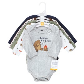 Hudson Baby Unisex Baby Cotton Long-Sleeve Bodysuits, Camping Animals, 0-3 Months
